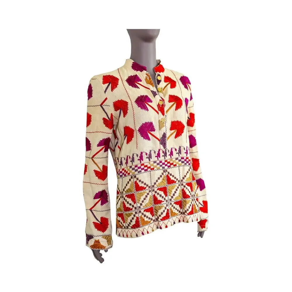 Tory Burch Linen Embroidered Blouse Size Small